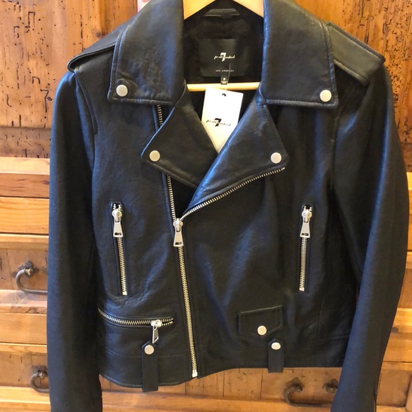 NEW 7 FOR ALL MANKIND BLACK 100% LEATHER BIKER NWT - Picture 2 of 10